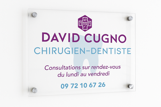 Plaque Professionnelle en Plexiglass – 30 x 20 cm – Épaisseur 5 mm – Avec 4 entretoises